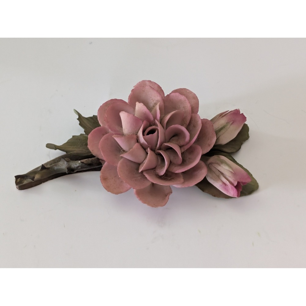 Vintage Italian Porcelain Pink Rose Figurine Hand Painted Made in Italy Flower